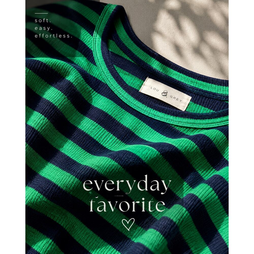 Lou & Grey Green Navy Striped Soft Knit Tunic Top Small